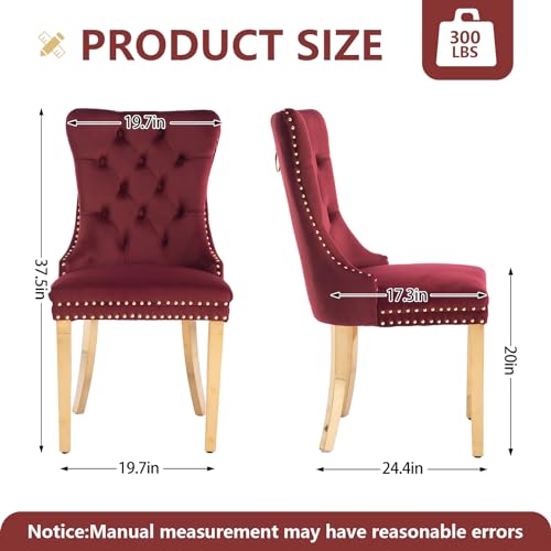 Wine Red Velvet Dining Chairs Set of 6 (Burgundy Red)
