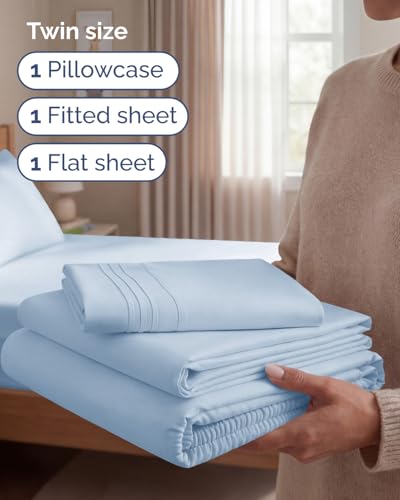 Twin Size 3 Piece Sheet Set (24 - Sky Blue / Twin)