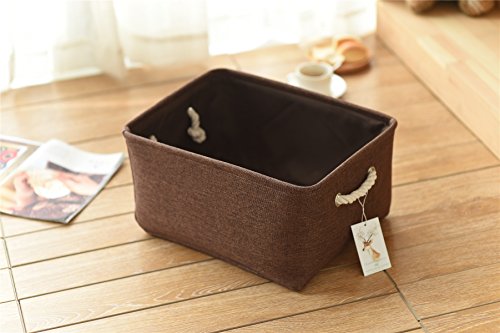Decorative Basket Rectangular Fabric Storage Bin Organizer Basket with Handles for Clothes Storage (Brown / Large - 15Lx10.5Wx8H)