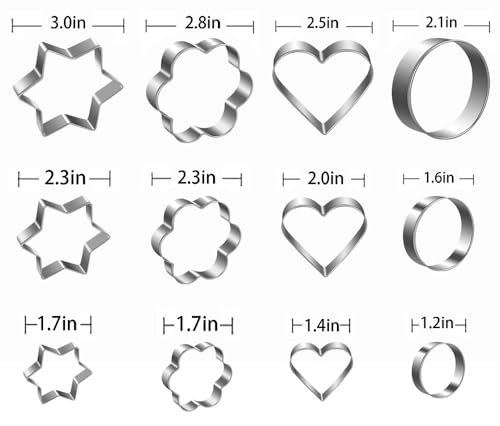 Metal Cookie Cutters Set (12 Round Heart Flower Star Cookie Cutters)