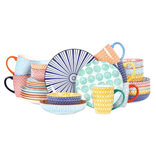 30 Pieces Ceramic Dinnerware Sets for 6 (Assorted Colors A / 30 Pieces)