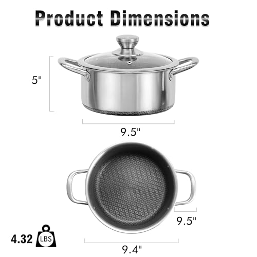 Hybrid Nonstick 6 Quart Stainless Steel Stockpot with Glass Lid (6 Quarts)
