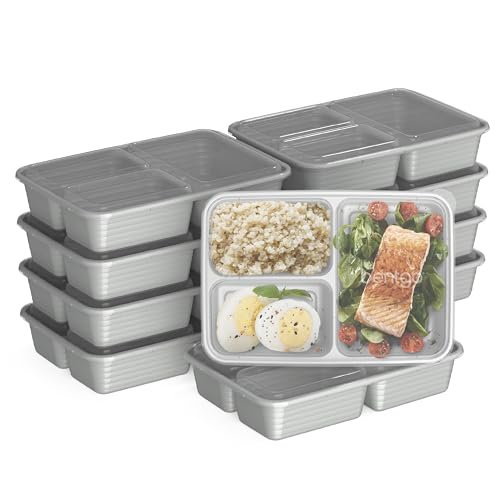 Prep 3 Compartment Meal Prep Containers with Lids (Silver)