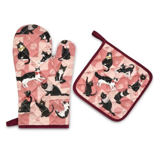 Black Cat Oven Mitts and Pot Holders Set (Black Cat / Oven Mitt x1 & Pot Holder x1)