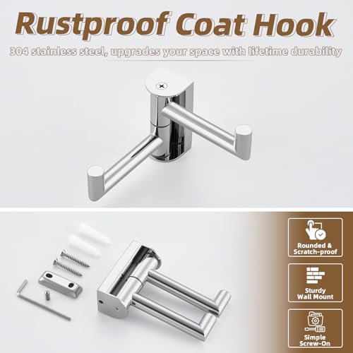 Polished Chrome Swivel Towel Hook with 2 Rotating Arm (1 Pack / Polished Chrome)