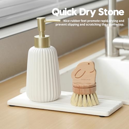 2PCS Diatomite Quick Stone Drying Tray Mat for Bathroom & Kitchen Counter (2 Pack - Natural White Grooved / 9" x 3.5")