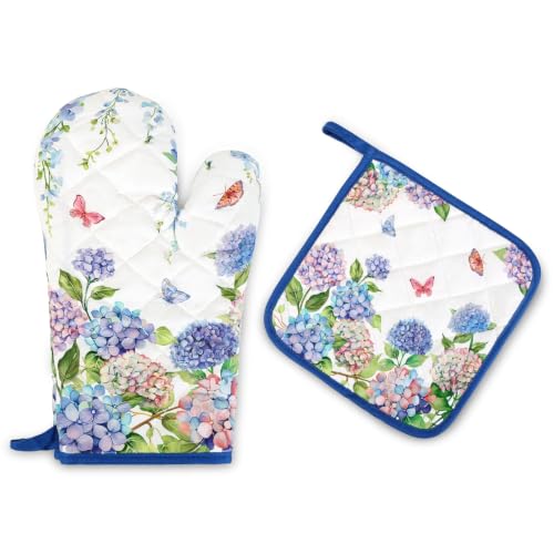 Hydrangea Floral Oven Mitts and Pot Holders Set (Hydrangea / Oven Mitt x1 & Pot Holder x1)