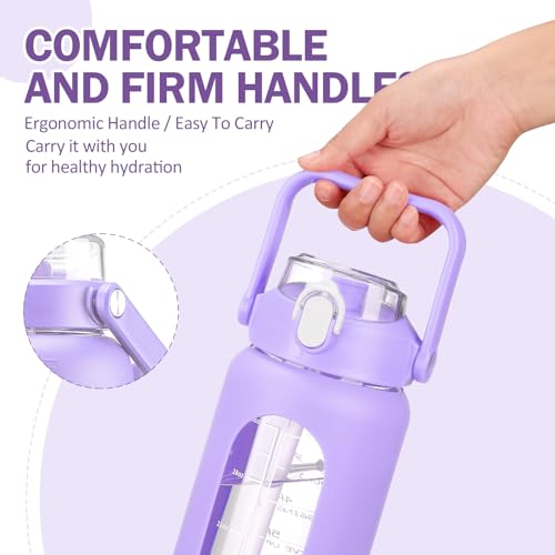 42oz Glass Water Bottles with Straw (Purple / 42 Ounces)
