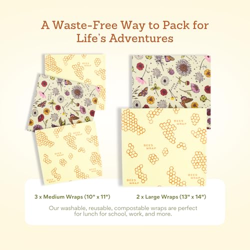 Beeswax Food Wraps (Honeycomb + Meadow Magic / 2 Large & 3 Medium)