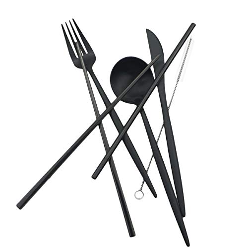 Reusable Travel Utensils (Green Pouch / Black)