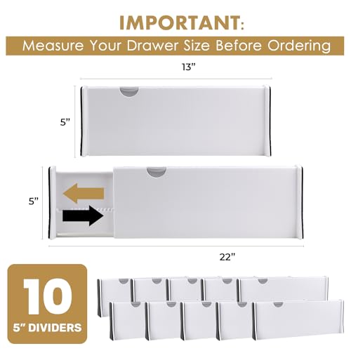 White Expandable Drawer Dividers (2.5" Tall, 13"-22" Long)