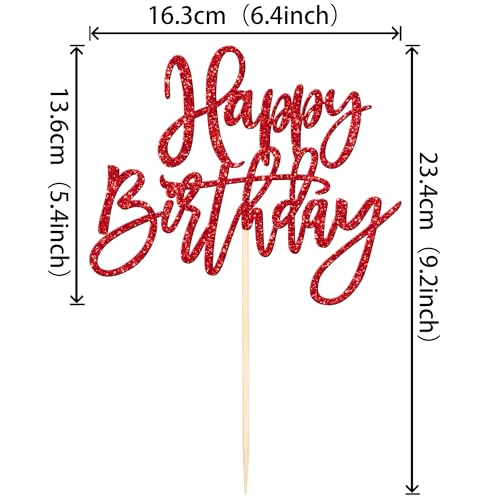 1 PCS Red Glitter Happy Birthday Cake Topper for Celebrating Birthday