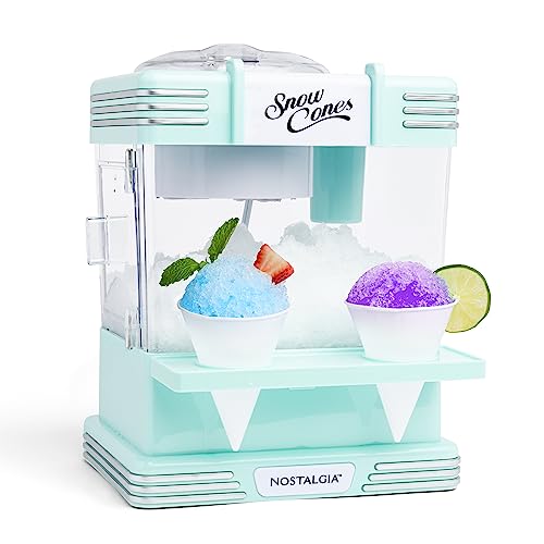 Snow Cone Machine With 2 Reusable Plastic Cups & Ice Scoop for Easy Serving (Table Top / Aqua)