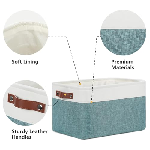 Storage Baskets for Shelves (White&Dark Green / L-15"x11"x9.5")