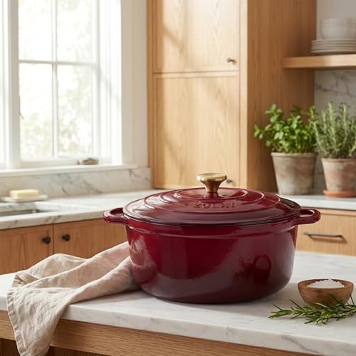 6.4QT Enameled Cast Iron Dutch Oven Pot with Lid (Garnet / 6.4 Quart)