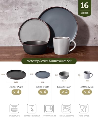 Mercury 16 Piece Dinnerware Set with Mugs (Multicolor / Service for 4 (Include Mugs))