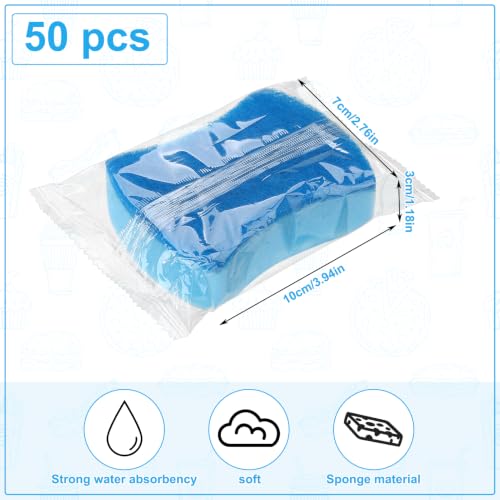 50 Pcs Individually Wrapped Sponges Uncompressed Blue (Blue)