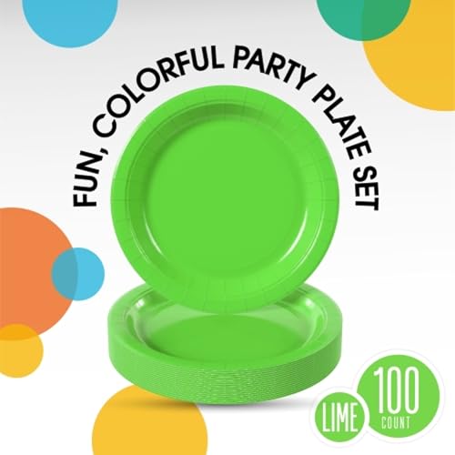 Sturdy Lime Green Plastic Plates 9" Party Plates 100 Pcs (9 inch / Lime Green)