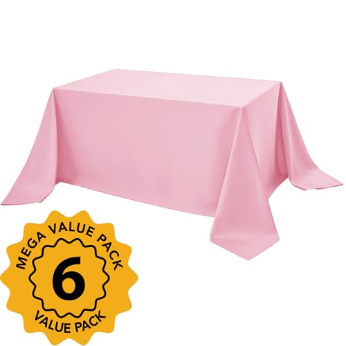 6 Pack Pink Tablecloths for Rectangle Tables (Pink / 90x132 In, 6 Pack)