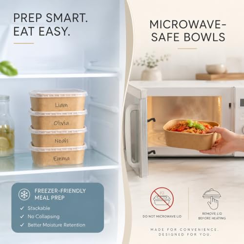 50 Pack 20 OZ Large Paper Bowls with Lids (20OZ-50PACK)
