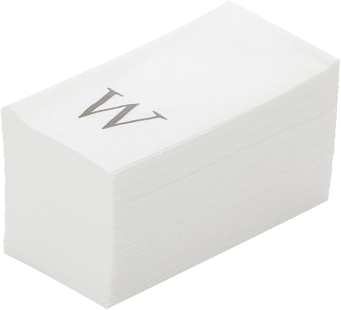 Luxenap 15.8 X 7.9 Inch Linen-Feel Guest Towels, 2000 Lettered Hand Towels - Silver Letter 'W', Sans Serif Font, White Paper Dinner Napkins, airlaid, For Restrooms And Tables - Restaurantware