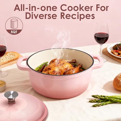 Cast Iron Dutch Oven Pot With Lid (Pink)
