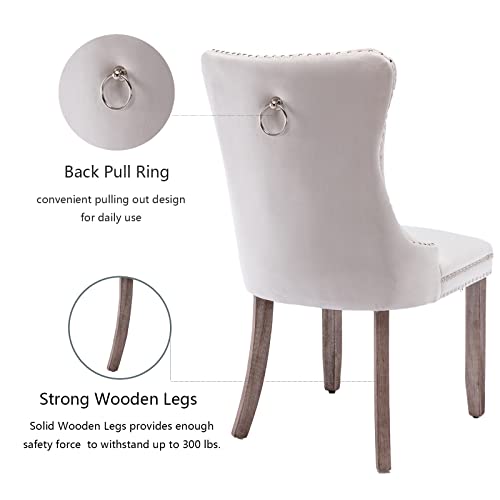 Beige Velvet Dining Chairs Set of 4 (Beige)