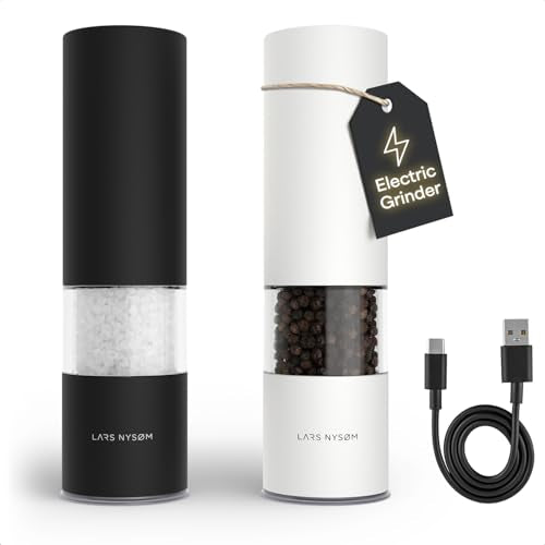 Electric Salt and Pepper Grinder Set (Carbon Black / Pure White / Set of two electric mills)