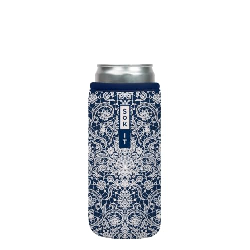 CanSok Sleeve for Beer & Soda Insulated Neoprene Cover (Royal Lace / 12oz Slim Can Sleeve)
