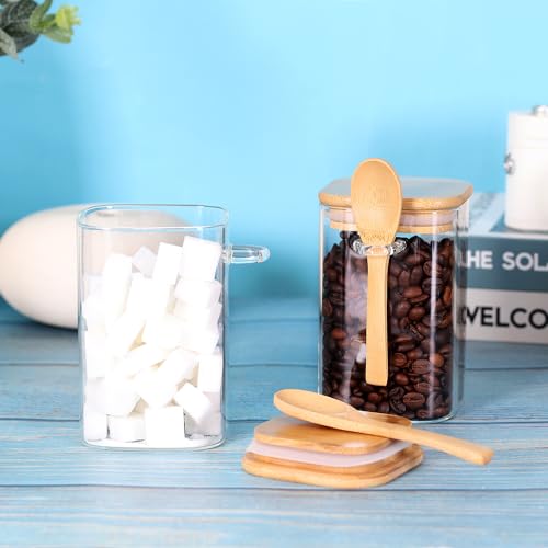 Glass Jar with Bamboo Lid and Spoon (Square/17oz*3/Bamboo Lid)