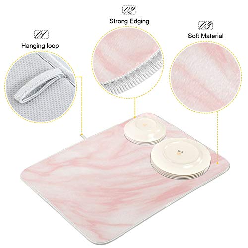 Super Absorbent Dish Drying Mat (Pink Coral Marble / 16" x 18")