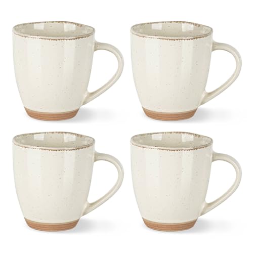 12oz Ceramic Coffee Mugs set of 4 (Light Beige(Handbrush Rim) / Set of 4)