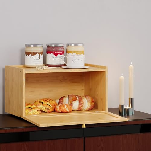 Rattan Bamboo Bread Box for Kitchen Counter Large Capacity Bread Storage Bin Farmhouse Bread Storage Container Rustic Bread Holder