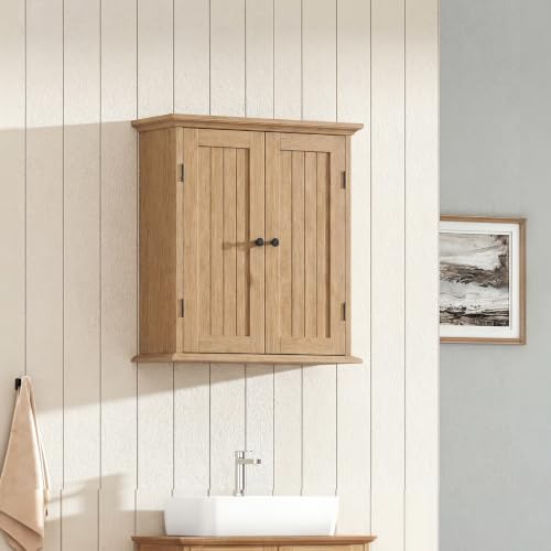 Bathroom Wall Cabinet with 2 Doors (Natural / 8.8"D x 21.1"W x 24"H)