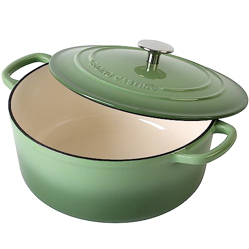 Enameled Dutch Ovens Cast Iron Dutch Oven Pot with Lid for Bread Baking (Pistachio Green / 7QT)