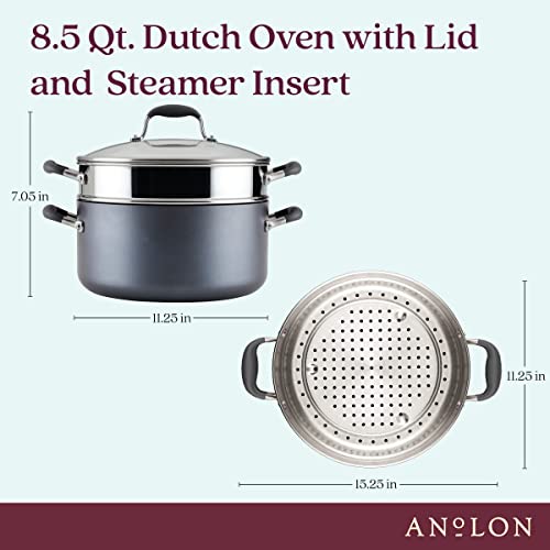 Advanced Home Hard Anodized Nonstick Wide Stockpot with Stainless Steel Steamer Insert and Glass Lid (8.5 Quarts / Moonstone)