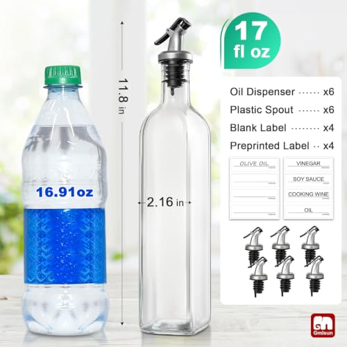 Olive Oil Dispenser Bottle for Kitchen (Clear / 17 Ounces-6 Pack)