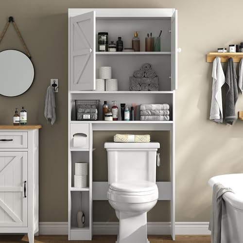 Over The Toilet Storage Cabinet with Barn Doors (White / Barn Doors Over Toilet Cabinet)