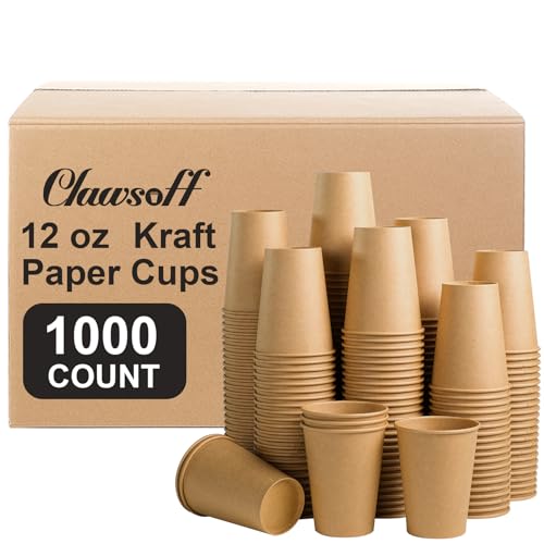 1000 Pack 12 oz Paper Cups Brown Kraft Disposable Hot Coffee Cups (Brown / 12OZ-1000PACK)