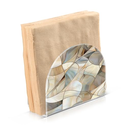 Abstract Stained Glass Pattern Napkin Holder for Table Paper Napkins Holder Acrylic Tissue Dispenser Kitchen Dining Room Bathroom Party Car Decor (NH069 / 4.1x4.9x1.97in)