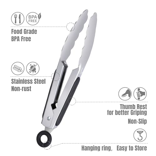 Mini Stainless Steel Kitchen Tongs for Cooking (7-Inch)
