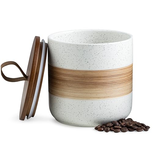 Ceramic Coffee Canister Airtight Coffee Container for Ground Coffee (White / 37 fl.oz)