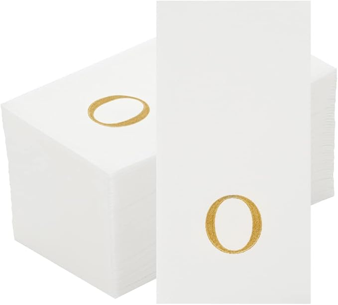Luxenap 15.8 X 7.9 Inch Linen-Feel Guest Towels, 2000 Lettered Hand Towels - Gold Letter 'O', Sans Serif Font, White Paper Dinner Napkins, airlaid, For Restrooms And Tables