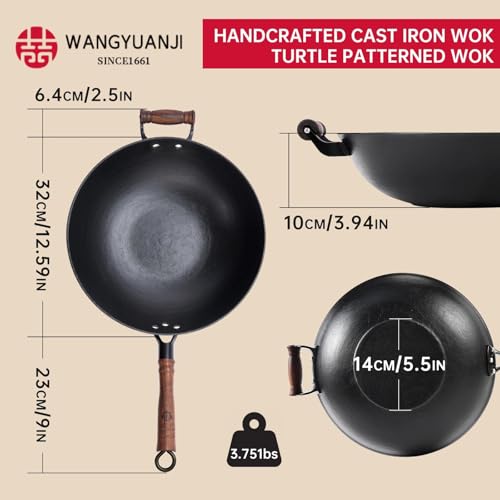 12.6" Cast Iron Wok with Glass Lid (12.5 Inch)