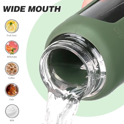 24oz Glass Water Bottle with Straw and 2 Lids (Olive / 24 Ounces)