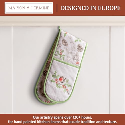 Double Oven Mitts 100% Cotton Double Oven Glove (115 - Christmas Dew / 7" x 35" (Double Oven Mitt))