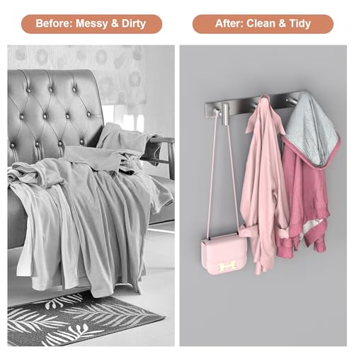 Wall Mounted Coat Rack (Silver / 3 "T" Hooks, 1PACK)