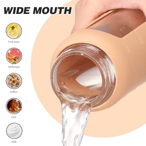 32oz Glass Water Bottle with Straw and 2 Lids (Amber / 32 Ounces)