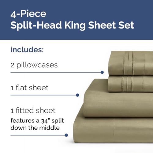 Flex Top Split Head King 4 Piece Sheet Set (14 - Khaki / Split Head/Flex Top)