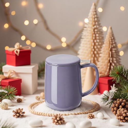 20 oz Porcelain Tea Mug with Infuser and Lid (Purple)